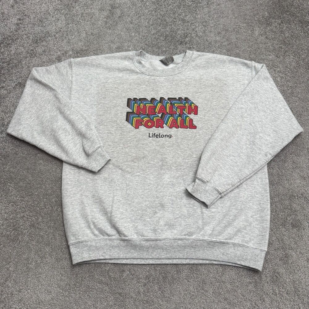 Gildan Heavy Blend Graphic Crew Sweatshirt Mens L Grey Health For All Lifelong